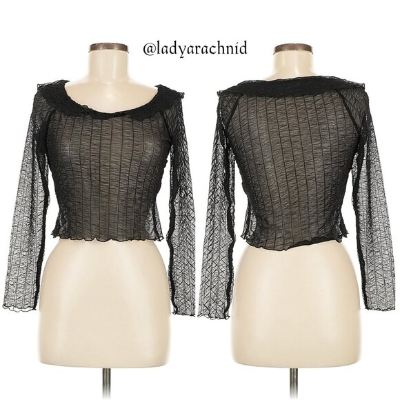 DISTURBIA Whisper gathered black mesh top - Picture 7 of 8